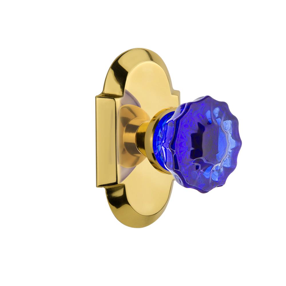 Nostalgic Warehouse COTCRC Colored Crystal Cottage Plate Passage Crystal Cobalt Glass Door Knob in Polished Brass